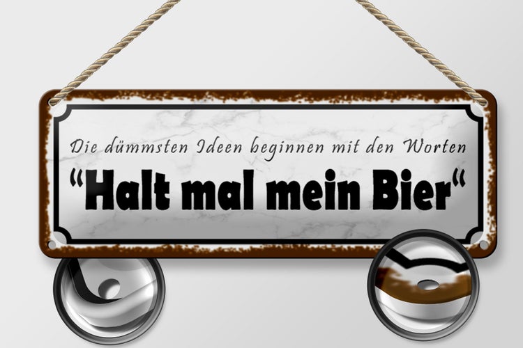 Blechschild Spruch 27x10cm dümmste Ideen halt mein Bier Dekoration