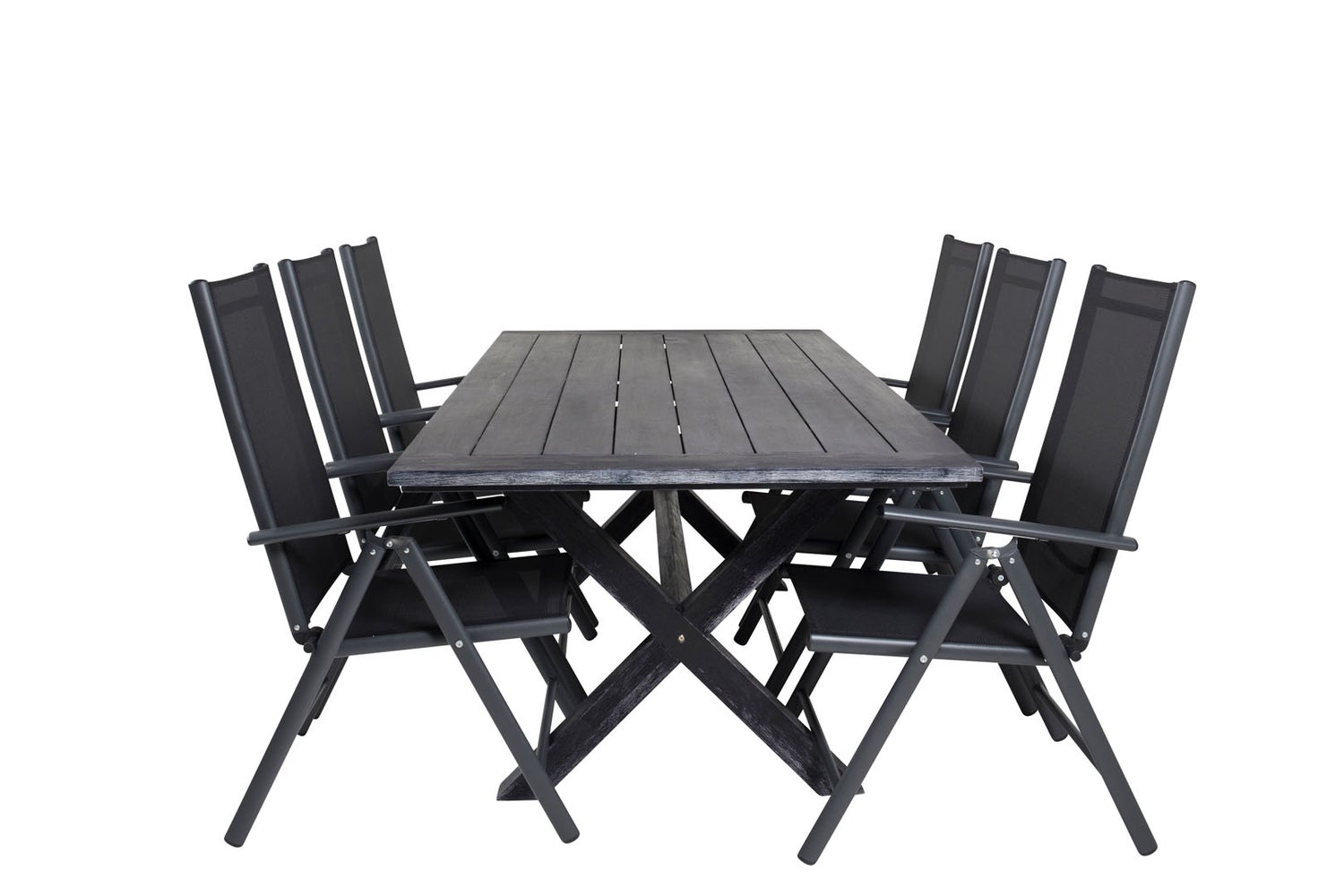Rives Gartenset Tisch 100x200cm und 6 Stühle Break schwarz.