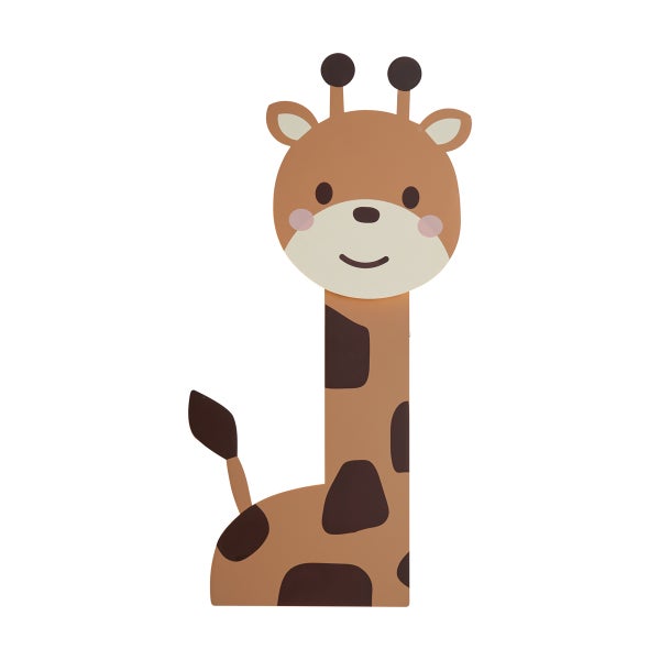 Wanddekoration in Form einer braun gefleckten Giraffe für das Kinderzimmer.