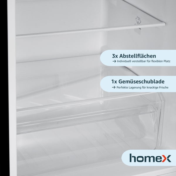 homeX Kühlschrank mit Gefrierfach Kühl-Gefrierkombination freistehend 173 Liter Nutzinhalt 40 dB CFS1110-B schwarz