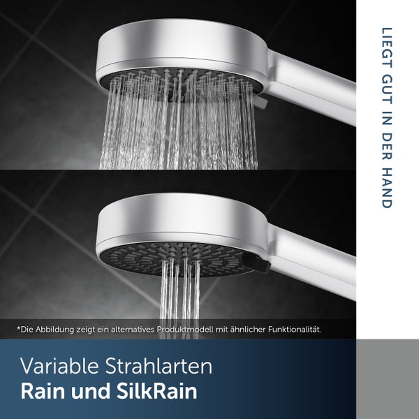 Handbrause mit verschiedenen Strahlarten im Betrieb