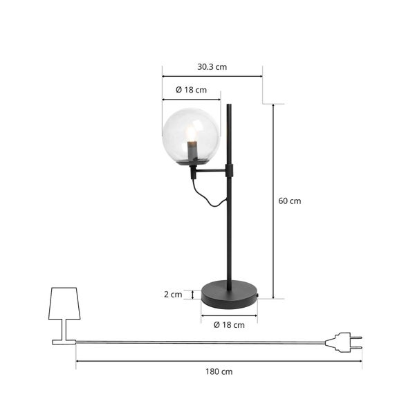 Lucande Tischlampe Sotiana (Retro, Vintage Antik) in Schwarz aus Glas (1 flammig E14) - Designer Tischleuchte Schreibtischlampe Nachttischlampe Wohnzimmerleuchte