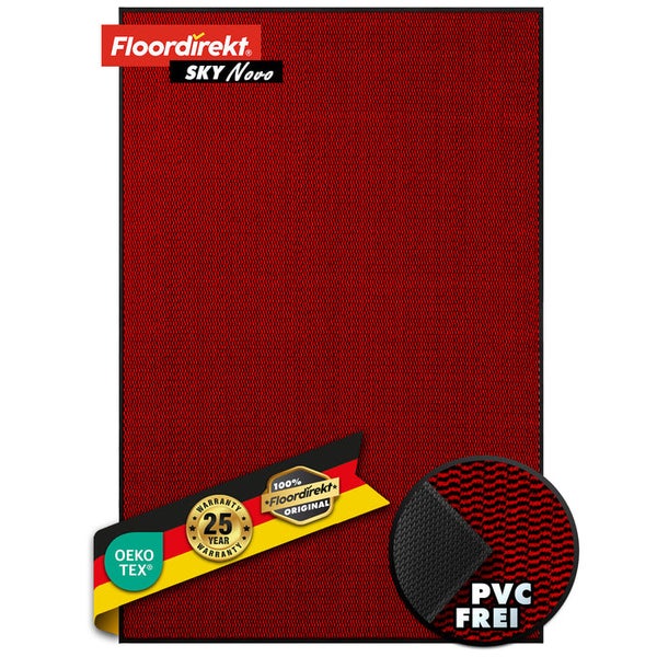 FLOORDIREKT Schmutzfangmatte - SKY Novo - PVC-frei - Extra Halt & Langlebigkeit - Rot - 90 x 120 cm