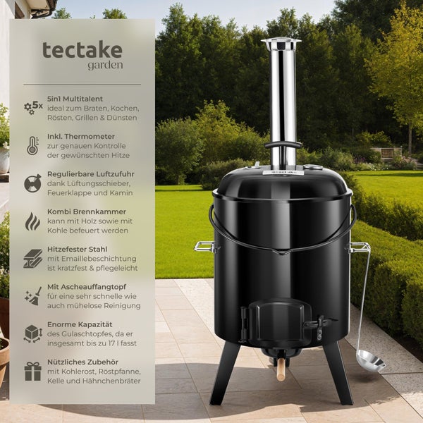 tectake Gartenofen mit Zubehör zum Kochen, Braten und Grillen