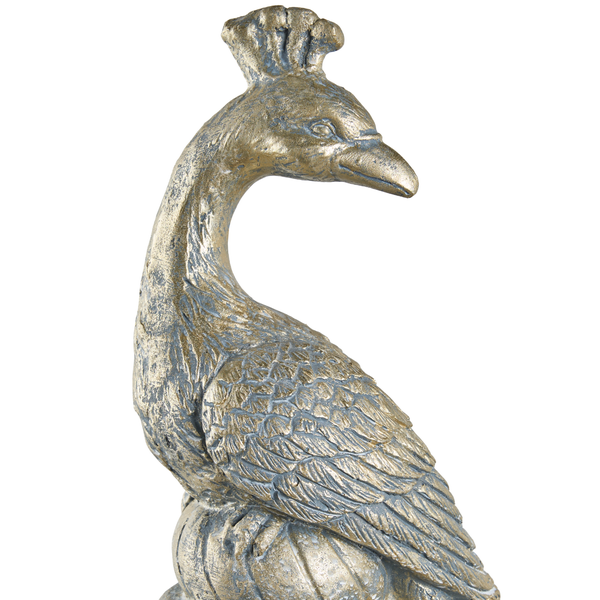 Dekofigur Pfau mit antikem Finish aus Polyresin.