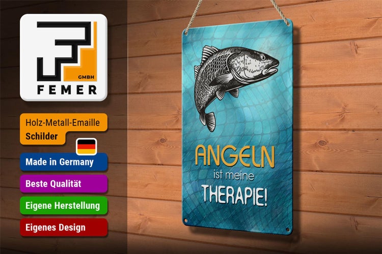 Blechschild Spruch 20x30cm Angeln ist meine Therapie