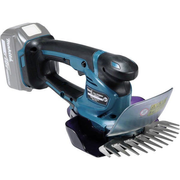 Makita Akku-Grasschere 18 Volt mit Grasmesser und Schnittgutsammler.