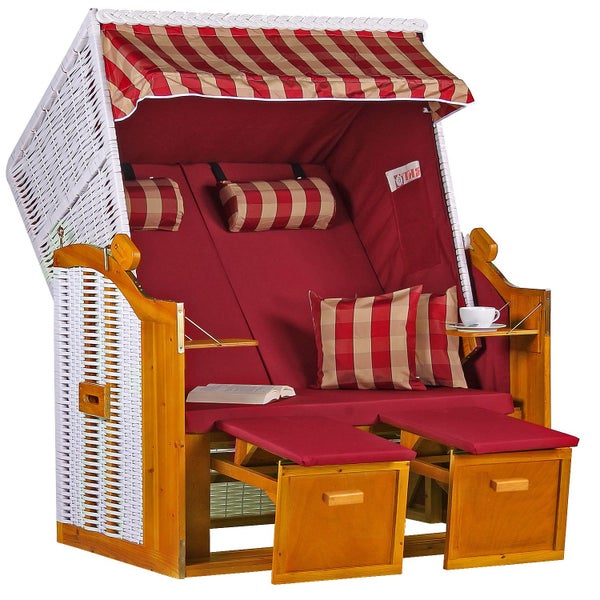 Strandkorb Baltic PE weiß Dessin Uni Karo Rot