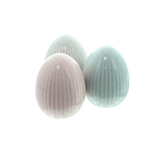 FRANK FLECHTWAREN|Osterei Struktur, 3er Set, 6 x 6 x 8 cm, PORZELLAN