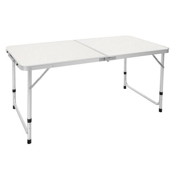 ECD Germany Campingtisch Klapptisch mit Tragegriff 120x60x55/63/70 cm Weiß Creme aus Aluminium und MDF - höhenverstellbar, klappbar - Falttisch Gartentisch Balkontisch Reisetisch Arbeitstisch Tisch