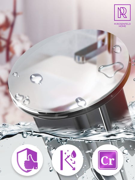 M. Rosenfeld Home Logo. Waschbeckenarmatur mit Wasserabweisungseigenschaft und Chrom-Symbol.