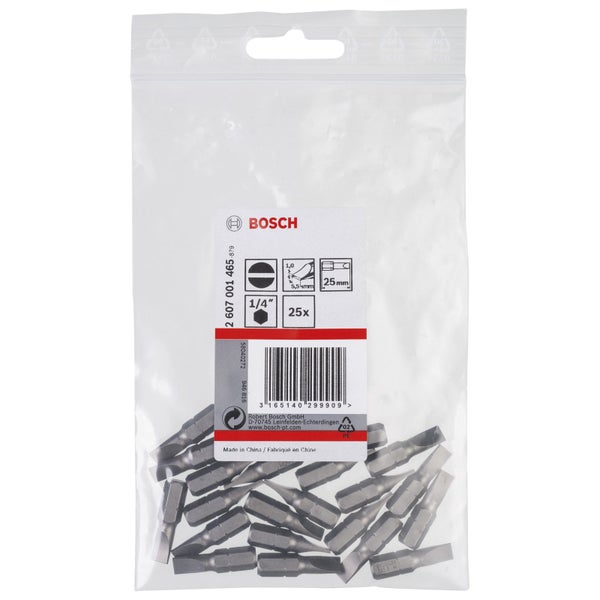 Bosch Logo, Packung mit 25 Schlitzschrauber-Bits, 25 Millimeter lang