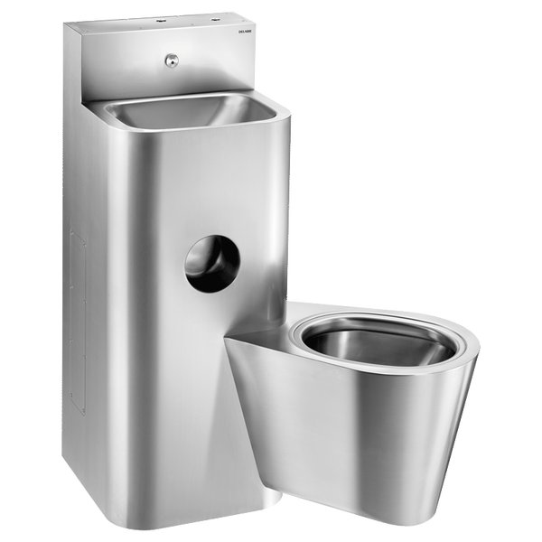 Kombinationsanlage von Delabie aus Edelstahl bestehend aus WC-Becken und integriertem Waschbecken.