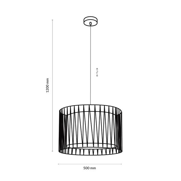 Technische Zeichnung einer Pendelleuchte mit den Maßen 1200 mm Höhe und 500 mm Durchmesser