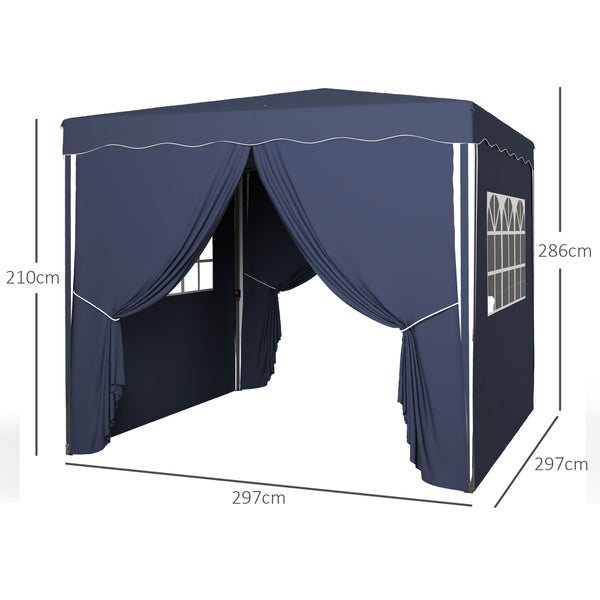 Outsunny Faltpavillon ca. 3 x 3 m, Pavillon mit Seitenwänden, Fenster, Festzelt， Gartenpavillon mit UV-Schutz, Partyzelt mit Tragetasche, für Terrasse, Balkon, Blau