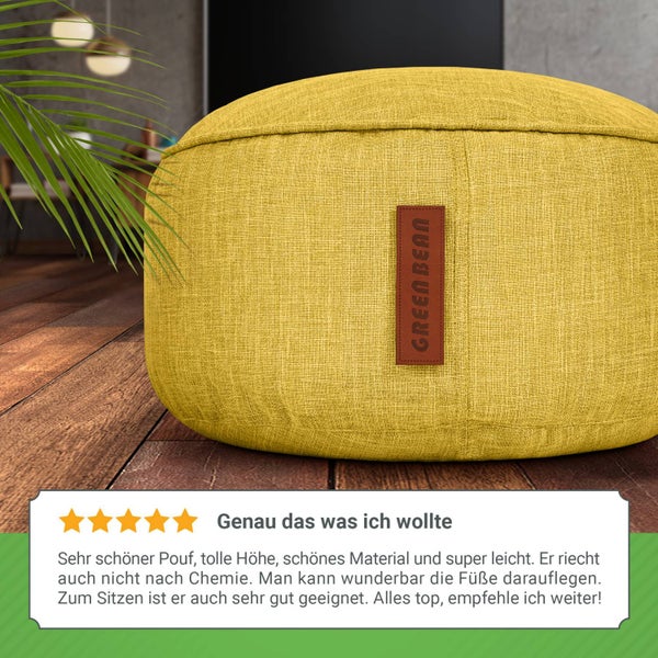 Green Bean Sitzsack-Hocker 45x25cm mit EPS-Perlen Füllung - Fußhocker Fußkissen Sitz-Pouf für Sitzsäcke - Bodenkissen für Kinder und Erwachsene - Fußablage Sitzkissen Sitzhocker Gelb