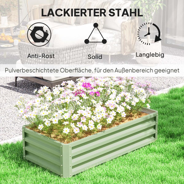 Outsunny Hochbeet Stahl, Pflanzkasten, Rostfrei Blumenkasten, Gemüsebeet mit Offenem Boden, Kräuterbeet für Garten, Balkon, Grün, 120 x 60 x 30,5 cm