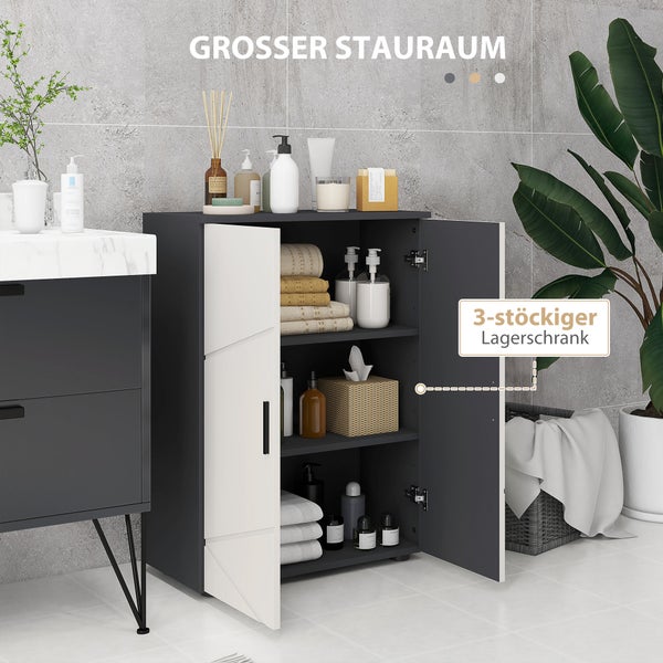 kleankin Badezimmerschrank Beistellschrank mit Doppeltür Badschrank mit Verstellbar Ablagen, Aufbewahrungsschrank für Wohnzimmer 60 x 30 x 82 cm Grau