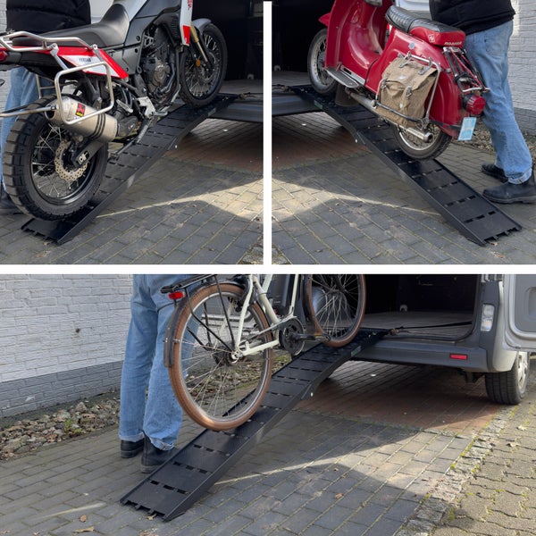 Montage einer Motorradrampe zum Verladen von Motorrad, Moped und Fahrrad