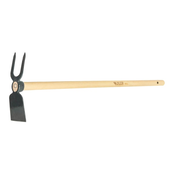 Adler Kreuzhacke mit Holzstiel, Gartengerät zum Lockern von Boden.