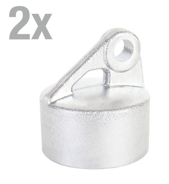 Set mit zwei Pfostenkappen aus Metall mit Bohrung zur Befestigung