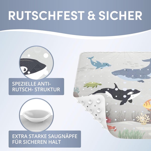 avakido® Duschmatte rutschfest Kinder - 100% BPA frei Inklusive 2 Haken zum Trocknen - Antirutschmatte, Duscheinlage - schimmelresistent & maschinenwaschbar