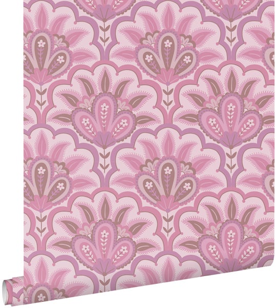 ESTAhome Tapete orientalisches Barockmotiv Lila und Rosa - 50 x 900 cm - 131038