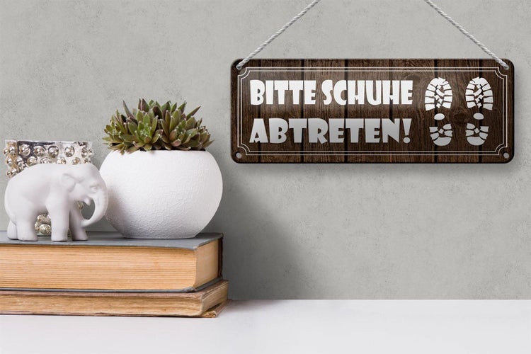 Blechschild Spruch 27x10cm bitte Schuhe abtreten Dekoration