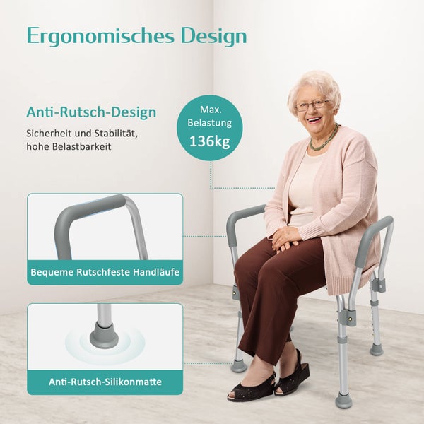 EMKE Duschhocker mit Abnehmbarer Armlehne, Anti-Rutsch Duschstuhl Höhenverstellbar, Badhocker Max. Tragfähigkeit 136 kg - Badhocker für senioren
