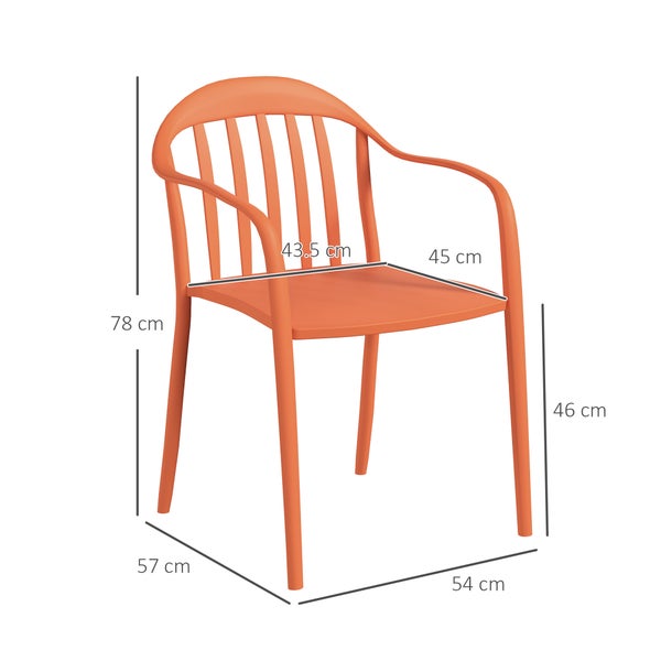 Outsunny Gartenstuhl 4er Set wetterfest Gartenstühle aus Kunststoff Stapelstuhl mit Armlehne Rückenlehne stapelbar Terrassenstuhl bis 120 kg belastbar Gartenmöbel für Hinterhof, Garten, Balkon Rot