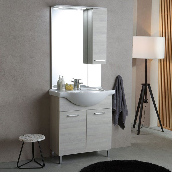 Holzoptik Möbelset für das Badezimmer mit Füßen, Eiche grau | Rimini
