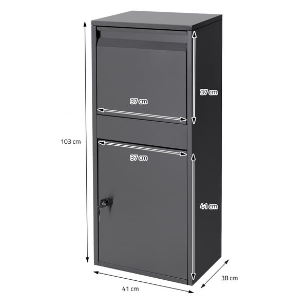 ML-Design Paketbriefkasten aus verzinktem Stahl in Anthrazit, 41x103x38 cm, freistehend, abschließbar, 2 Schlüssel, Standbriefkasten Paketbox Postkasten Paketkasten für Pakete, Warensendungen & Briefe