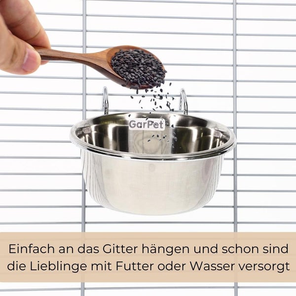 Edelstahlnapf zum Einhängen 0,15 L mit Hakenhalterung