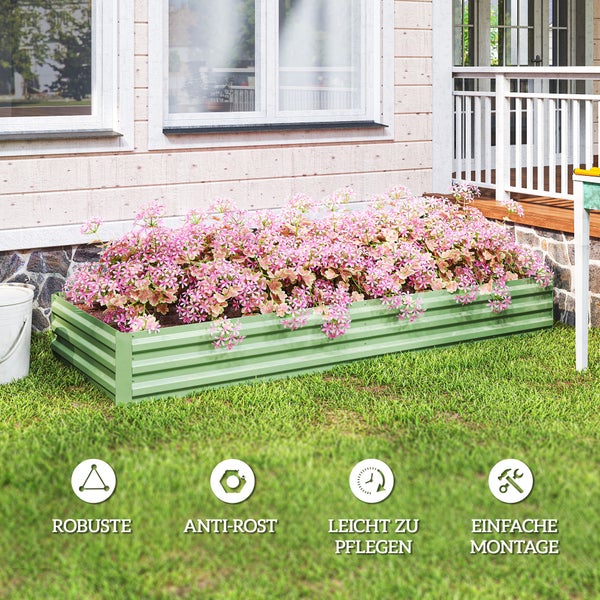 Outsunny Hochbeet Stahl, Pflanzbeet Frühbeet Gartenbeet Blumenkasten steckbar, Pflanzkasten Pflanzkübel Gemüsebeet 241x90,5x30cm für Garten Terrasse, für Blumen, Pflanzen, Obst, Gemüse, Grün