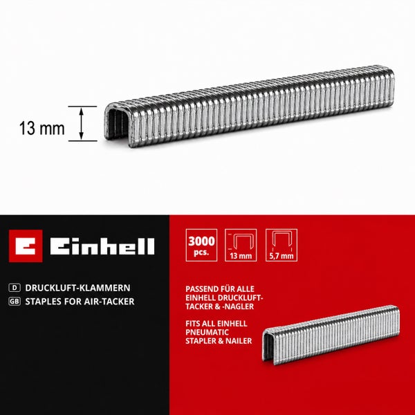 Einhell Druckluftklammern mit 13 Millimeter Schenkellänge im 3000 Stück Set für Einhell Drucklufttacker und Nagler