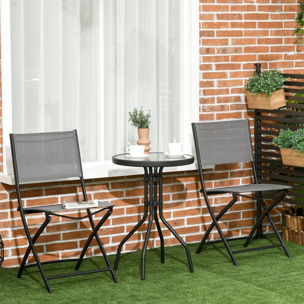 Outsunny 3tlg. Garten-Bistroset, Gartenmöbel Set, inkl. 1 Tisch, 2 klappbaren Stühlen, 50L x 50B x 72H cm, Stahl, Grau