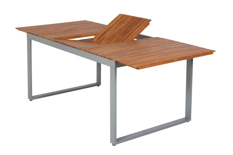 Ausziehbarer Gartentisch aus Holz mit Metallgestell