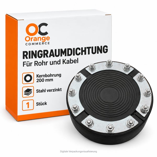 Ringraumdichtung für Rohr und Kabel mit 200 Millimeter Kernbohrung aus verzinktem Stahl von Orange Commerce