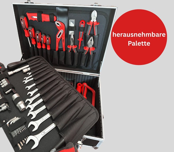FAMEX 755-57 Universal Werkzeugkoffer mit hochwertigem Werkzeug-Set, für Heimwerker