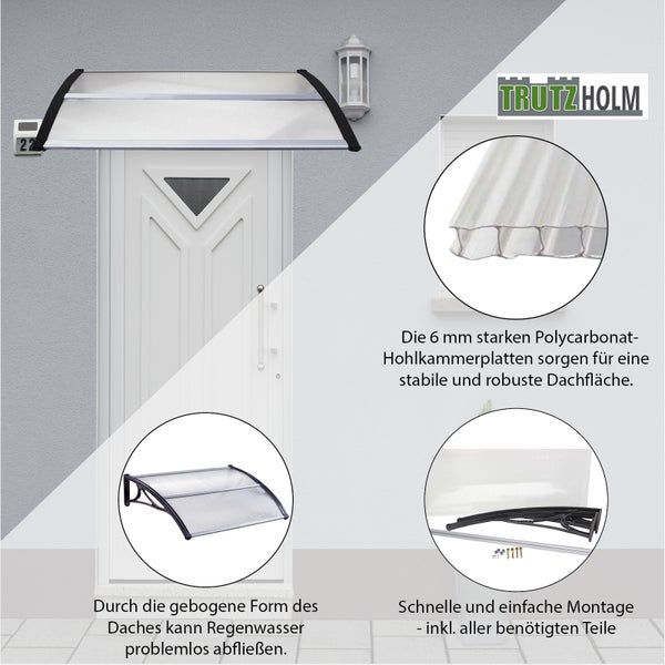 Trutzholm Haustürvordach mit Polycarbonat Hohlkammerplatten für Schutz über dem Hauseingang inklusive Montagematerial und Aufbauanleitung