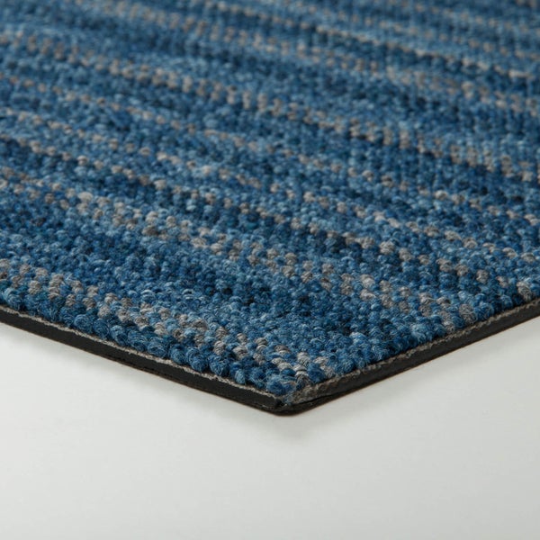 Selbstliegende Teppichdielen blau grau Schatex Teppichfliesen in 25x100 cm für Büro und Schlafzimmer Schlingen Teppich Dielen selbstliegend