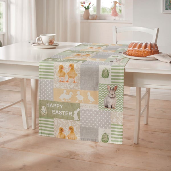FRANK FLECHTWAREN|Tischläufer Osterpatchwork, 40 x 140 cm, BAUMWOLLE, POLYESTER