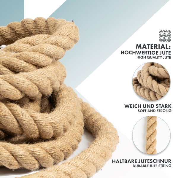 FLOORDIREKT Juteseil Ø 26 mm Kletterseil Extra Stark Universell Einsetzbar Länge 5 Meter