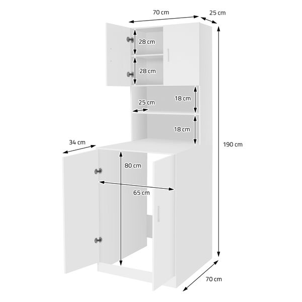 ECD Germany Waschmaschinenschrank 190x70 cm mit 4 Türen, Weiß, Badezimmerschrank für Waschmaschine/Trockner, Hochschrank Badmöbel Badregal Badschrank Umbauschrank Überbau Waschmaschinenüberbau