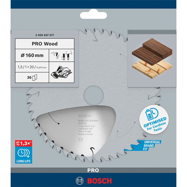 Bosch PRO Wood cordless Blatt für Kreissägen 160 x 1,5 x 20 mm - 2608837677