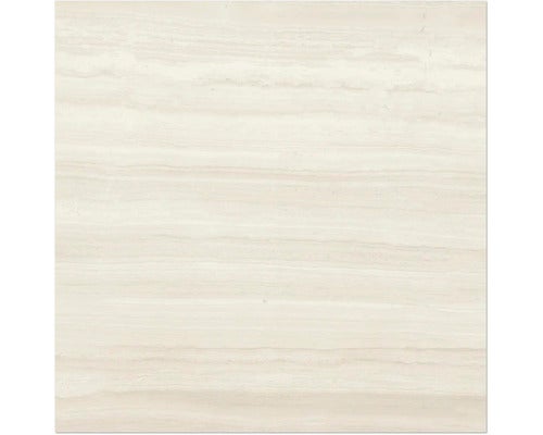 Quadratische, helle Fliese mit horizontaler Maserung.