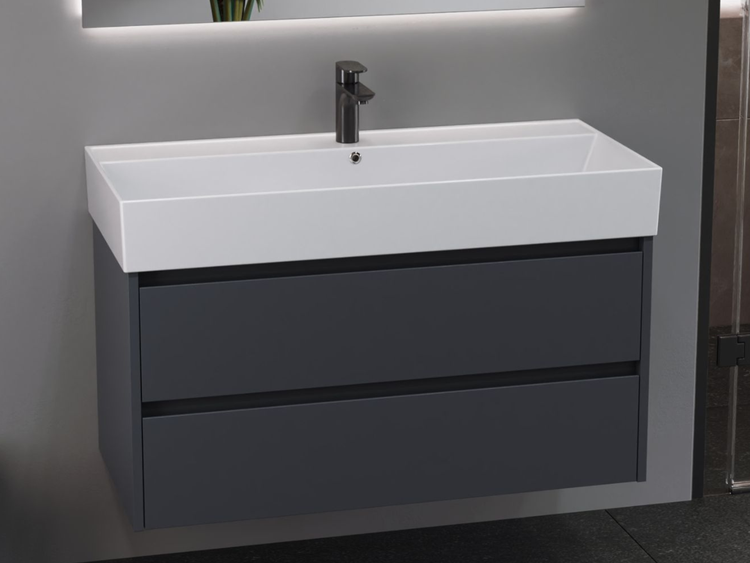 Aqua Bagno Basic Plan Waschbecken 10.16.30.07.02 – 100 x 45 cm – Weiß Hochglanz – Keramikbecken mit Hahnloch & Überlauf