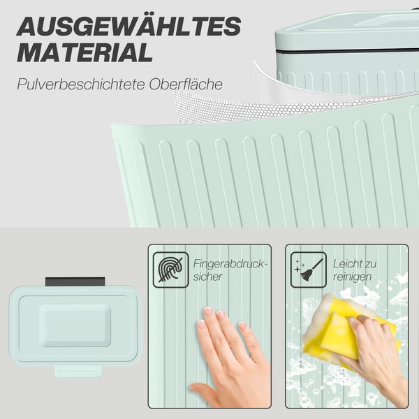 Pulverbeschichtete Oberfläche eines Behälters, fingerabdrucksicher und leicht zu reinigen.