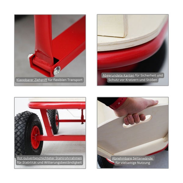 PROREGAL Profi Bollerwagen BOLLY HxBxT 97x90x60cm Traglast 150kg Luftbereifung Rot Handwagen