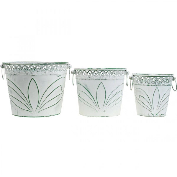 Set aus drei Pflanzkübeln mit Blumendesign